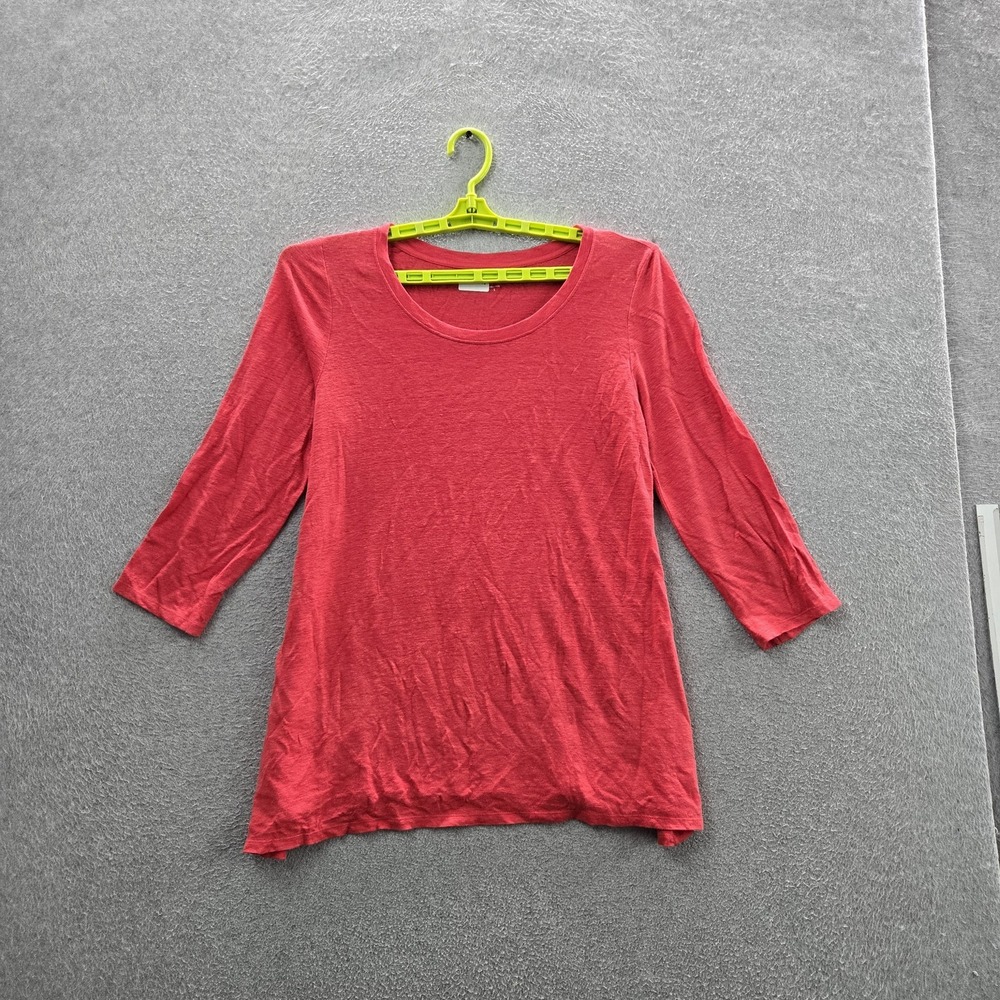 Eileen Fisher Women Shirt S Red Organic Cotton  Crew Neck Pullover